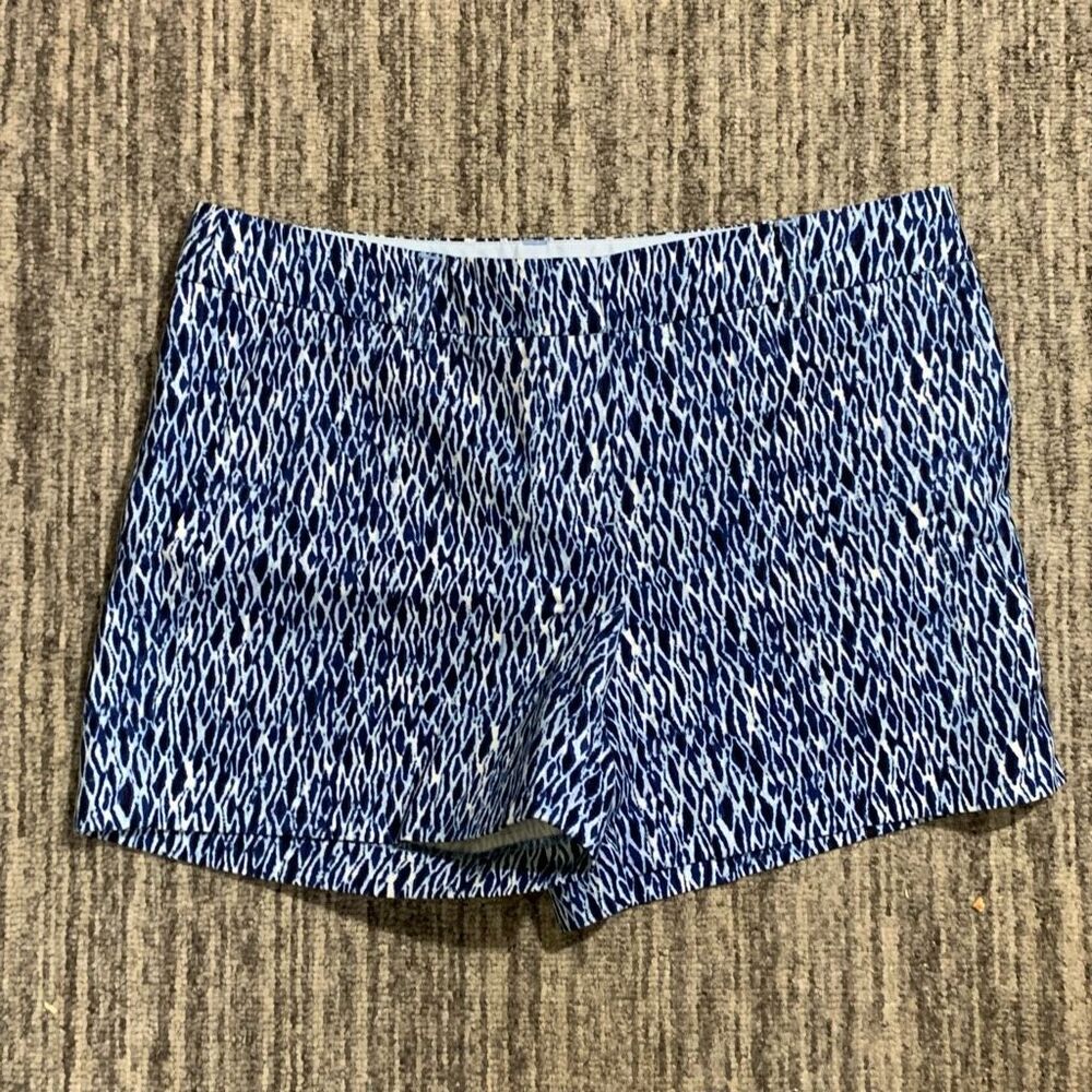 Kenar Chino Shorts Womens 2 Blue White Geometric Pattern Low-Rise Cotton Stretch